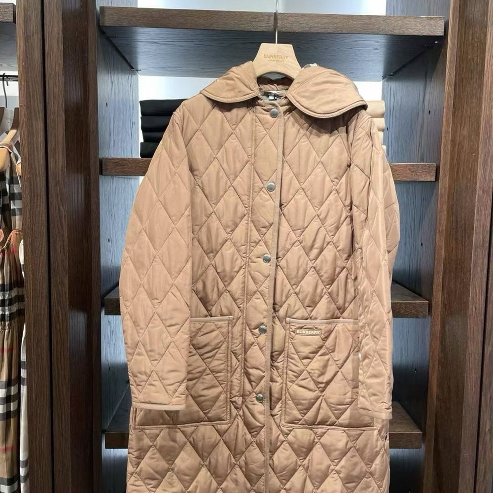 Burberry Tan Quilted Hooded Jacket L